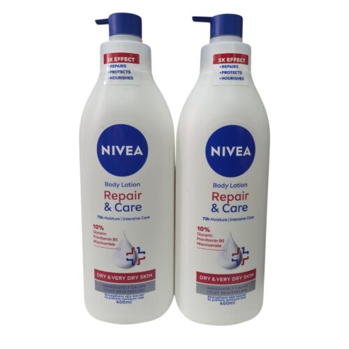 NIVEA Body Lotion Repair & care 72 H with Microbiome moisture serum, 2 Bottles 400 ML