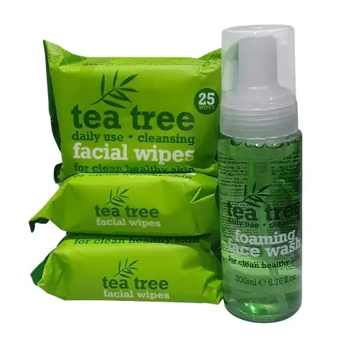 Tea Tree Daily Use Cleansing Facial Wipes 75+Foaming Face Wash 200ml,4pcs As pic