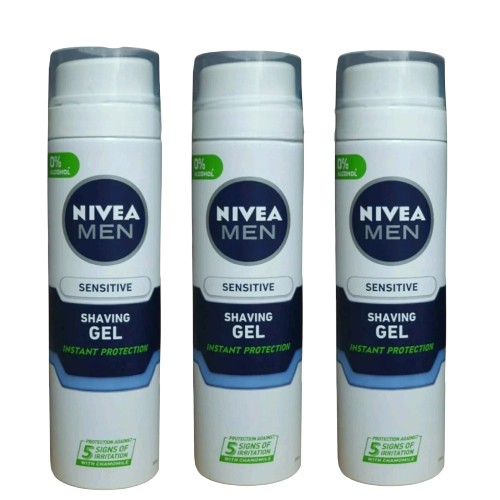 NIVEA MEN Sensitive Shave Gel with 0 % Alcohol,Instant Protection  3X 200ml