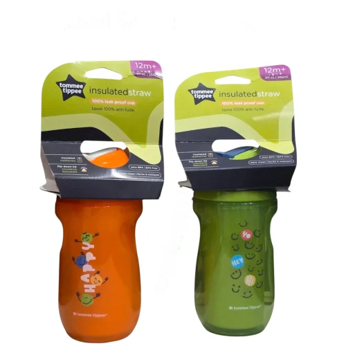 Tommee Tippee Insulated Straw Cup 2 Pack,Orange and Green as Picture,266ml,12m+