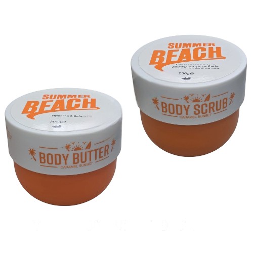 Summer Beach Caramel Sunset Body Care Set: Body Scrub (236g) & Body Butter (200g
